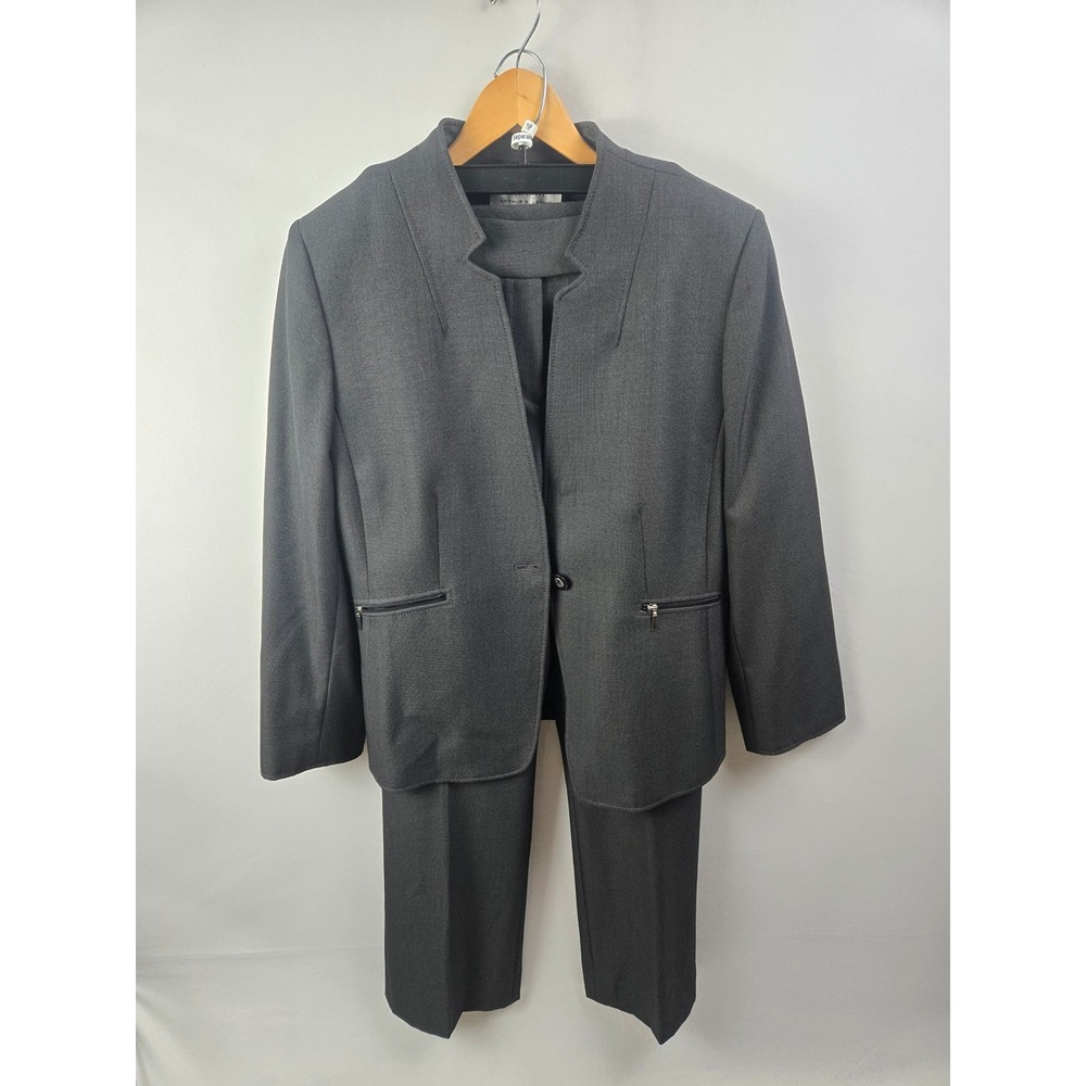 Tahari Arthur S Levine Womens Pant Suit Set Charcoal Gray Size 16 Professional